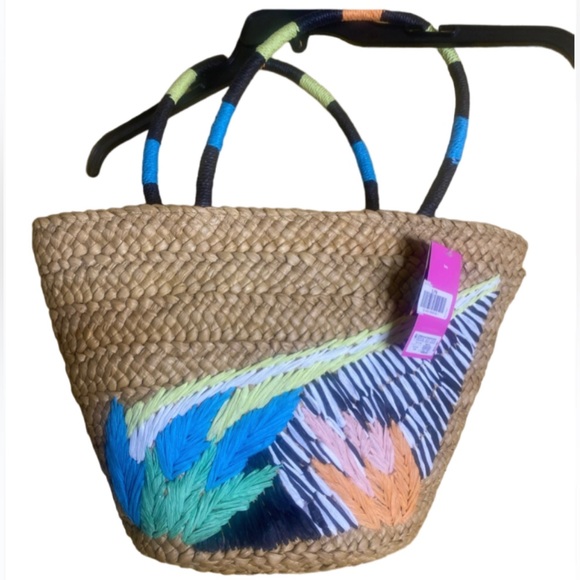 Tabitha Brown For Target Abstract Botanical Print Straw Tote NWT - Picture 2 of 3